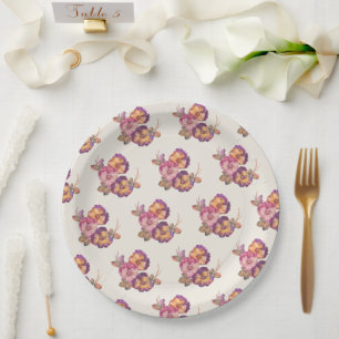 Assiettes en papier fleuries à motif de pensées vi