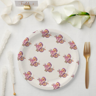 Assiettes en papier fleuries à motif de pensées vi
