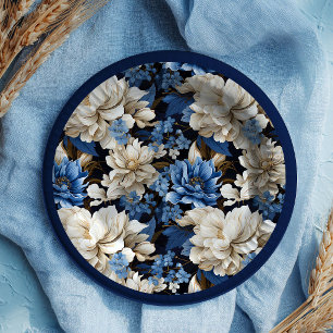 Assiettes en Papier Fleuries Élégantes Bleu Marine