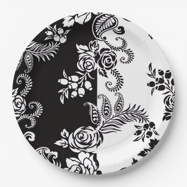 Assiettes en Papier Fleuris Monochromes Élégants p (Devant)