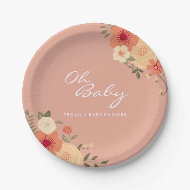 Assiettes en papier Fleurs de Pêche Modernes Oh Ba (Devant)