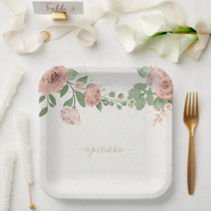 assiettes en papier fleurs et feuilles rose romant