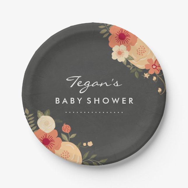 Assiettes en papier Fleurs modernes sur tableau no (Devant)