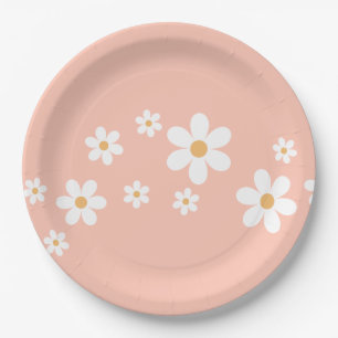 Assiettes en papier fleurs rose clair Retro Daisy