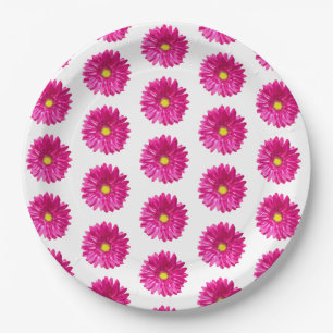 Assiettes en papier fleurs rose vif Daisy