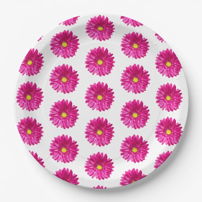 Assiettes en papier fleurs rose vif Daisy   (Devant)