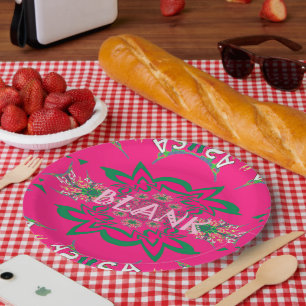 Assiettes en papier fleurs roses personnalisées vi