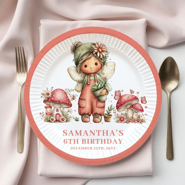 Assiettes en papier fleurs roses pour 8ème anniver (Cute Fairy 8th Birthday Pink Flowers Paper Plates)