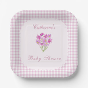 Assiettes en papier Fleurs roses pour Baby Shower
