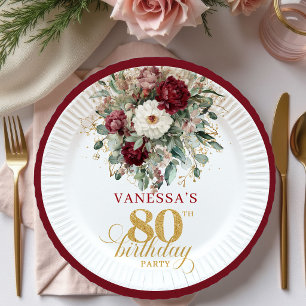Assiettes en Papier Fleurs Rouge Profond Bohème po