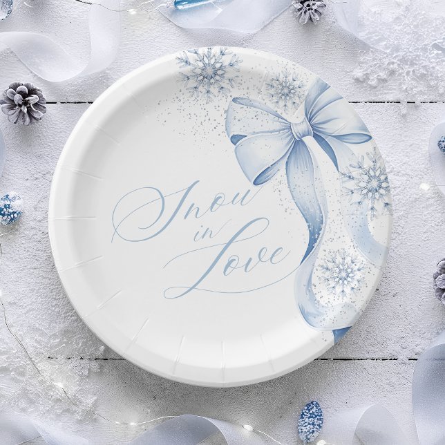 Assiettes en papier Flocon de neige Bleu Nœud Papi (Créateur téléchargé)