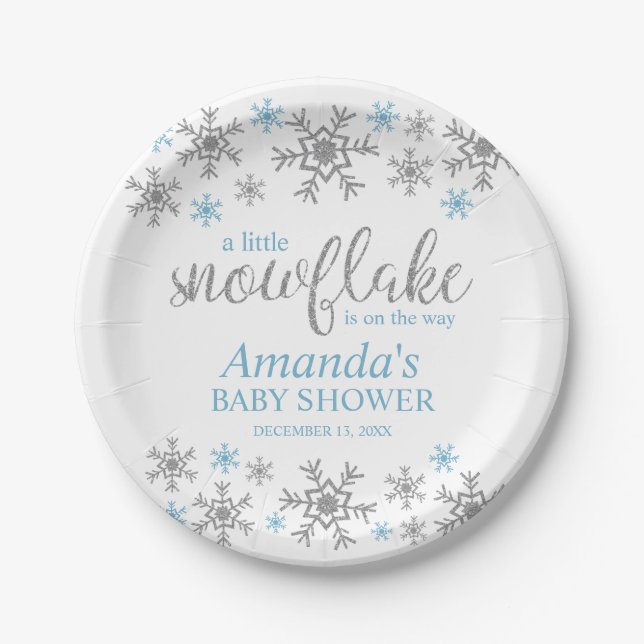 Assiettes en papier Flocon de neige bleu pour Baby (Devant)