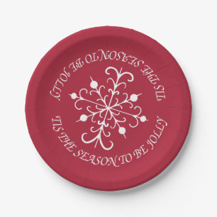 Assiettes en Papier Flocon de Neige Rouge