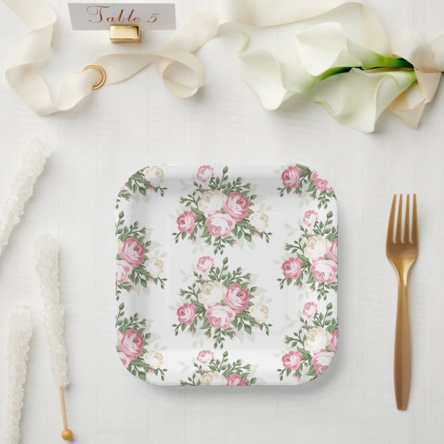 Assiettes en papier - Floral (Mariage)