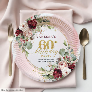 Assiettes en papier floral doré rosé Merlot Bohème
