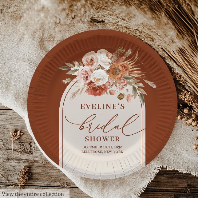 Assiettes en papier floral Herbe de la Pampa en Te (Modern Terracotta Pampas Grass Floral Paper Plates)