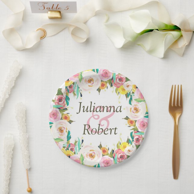 Assiettes en papier floral pastel (Mariage)