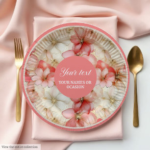 Assiettes en papier floral rose et or aquarelle