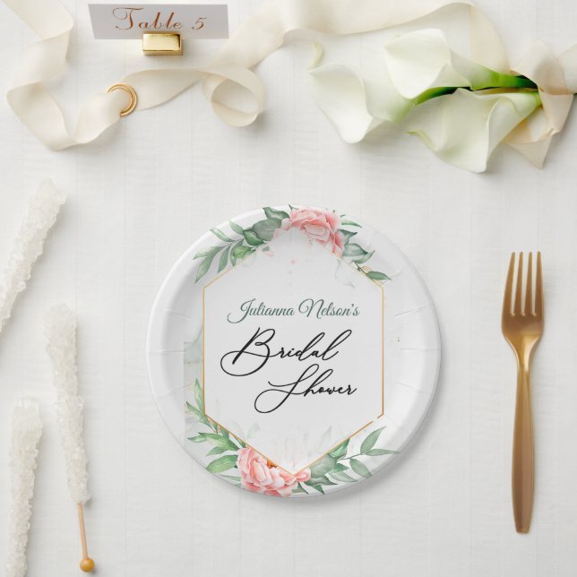 Assiettes en papier floral rose et vert (Mariage)