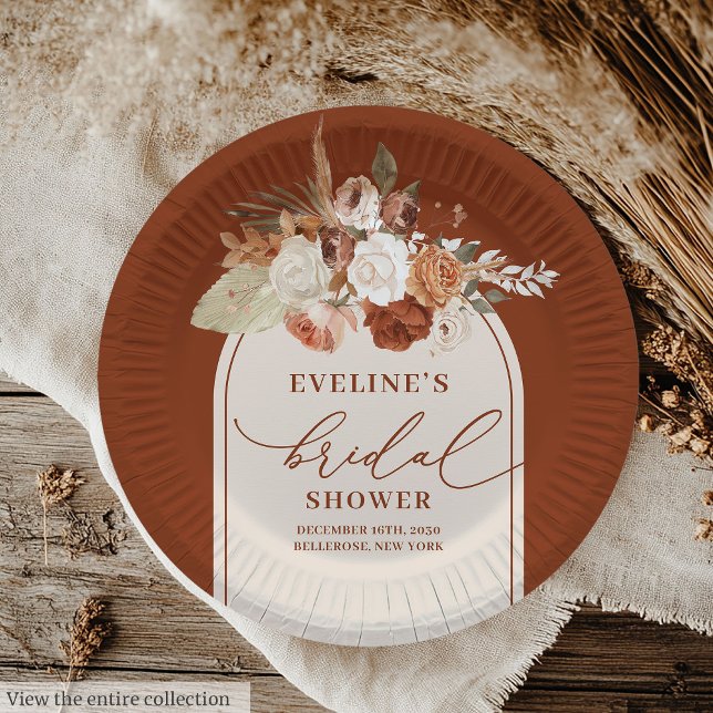 Assiettes en papier floral terracotta bohème pour  (Boho Terracotta Floral Paper Plates for Bridal Shower)