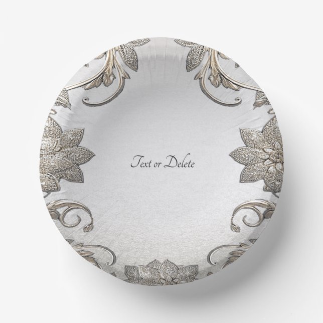 Assiettes en papier florales argent et or (Recto)