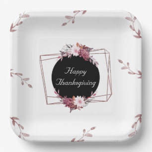 Assiettes en papier florales élégantes or rose et