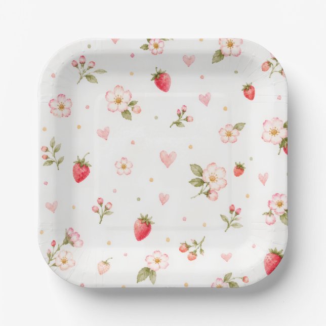 Assiettes en papier fraise aquarelle (Recto)