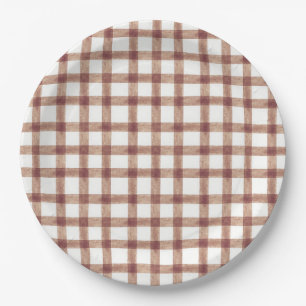 Assiettes en papier Gingham aquarelle au chocolat