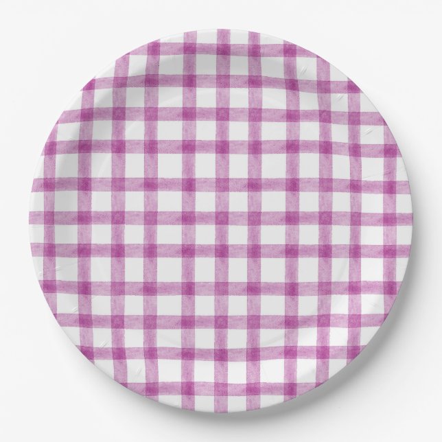 Assiettes en papier Gingham L aquarelle 006 (Devant)
