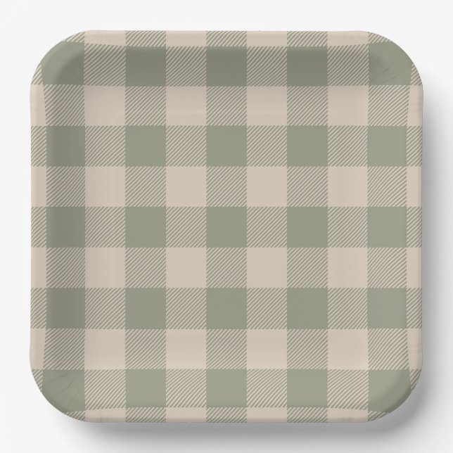 Assiettes en papier Gingham vert - 9in | Salty Bar (Recto)