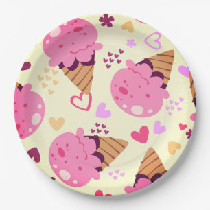 Assiettes en papier glace à la fraise rétro