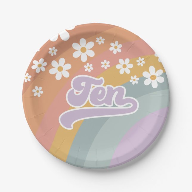 Assiettes en papier Groovy Retro Rainbow pour 10 a (Devant)
