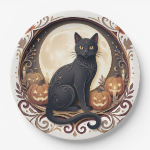 Assiettes en papier Halloween Chat Noir Vintage