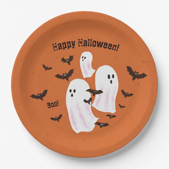 Assiettes en papier Halloween fantôme effrayant po (Devant)