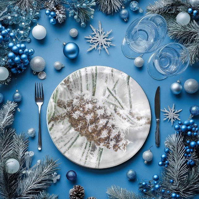 Assiettes en papier Hiver, Cône de pin, Flocons de (Créateur téléchargé)