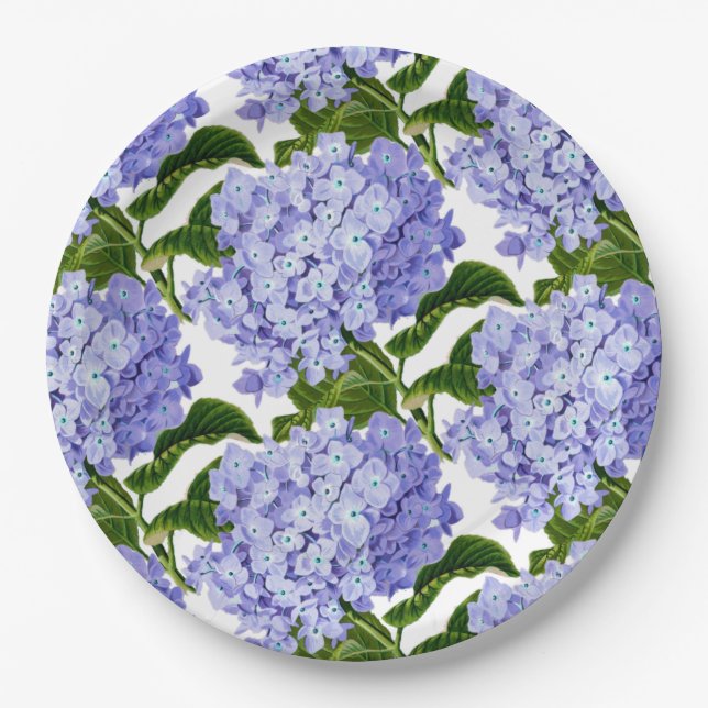 Assiettes en papier - Hydrangeas bleus (Devant)