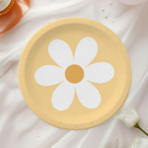Assiettes en papier jaune marguerite rétro bohème