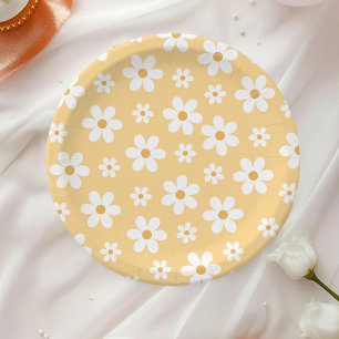 Assiettes en papier jaunes Groovy Retro Daisy