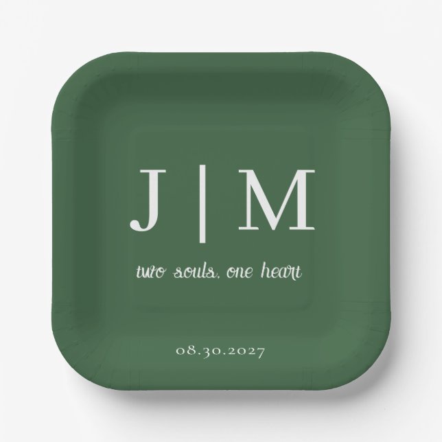 Assiettes en papier jetables de mariage vert chass (Recto)