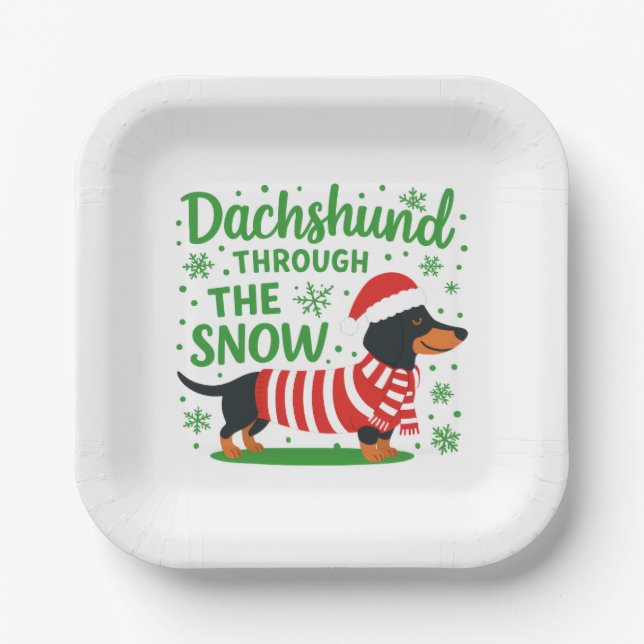 Assiettes en papier Joyeux Noël teckel (Recto)