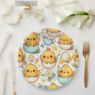 Assiettes en papier Kawaii Poussin de Pâques