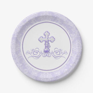 Assiettes en papier lavande violet pour baptême