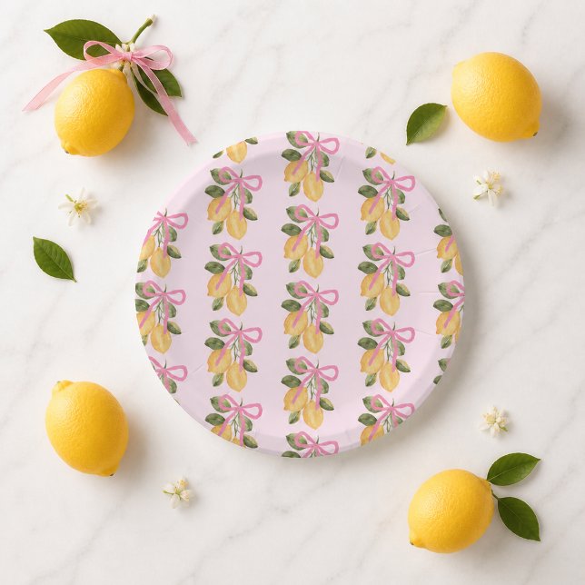 Assiettes en papier Lemon à ruban rose (Pink Bow Lemon Paper Plates)
