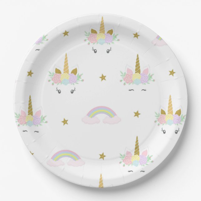 Assiettes en papier Licorne Arc-en-ciel (Devant)