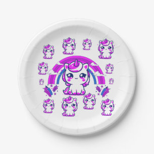 Assiettes en papier Licorne Arc-en-ciel Annivers