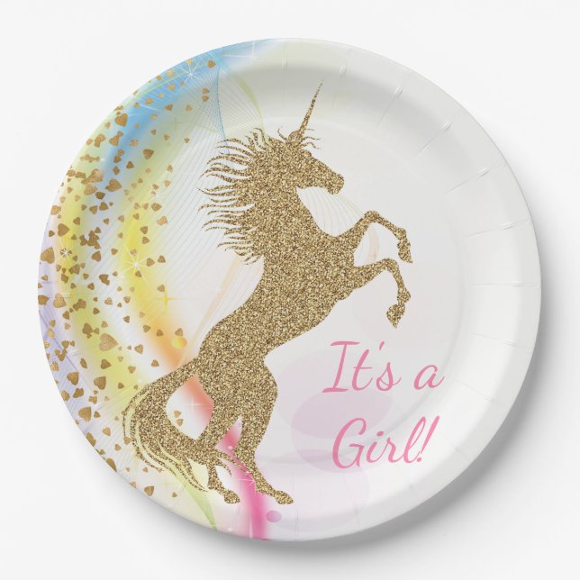 Assiettes en papier Licorne Baby Shower (Devant)