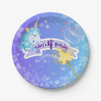 Assiettes en papier Licorne Bleue pour fête d'anni