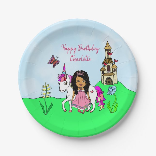 Assiettes en Papier Licorne et Princesse Joyeux An (Devant)