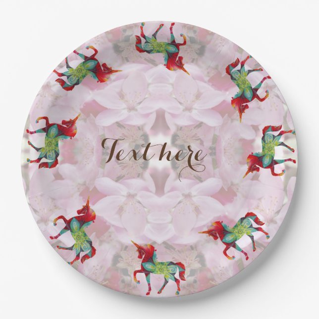 Assiettes en papier Licorne pour fête (Devant)