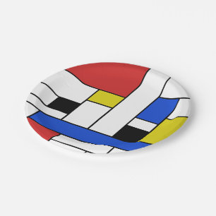 Assiettes en papier Lignes Mondrian 18 cm